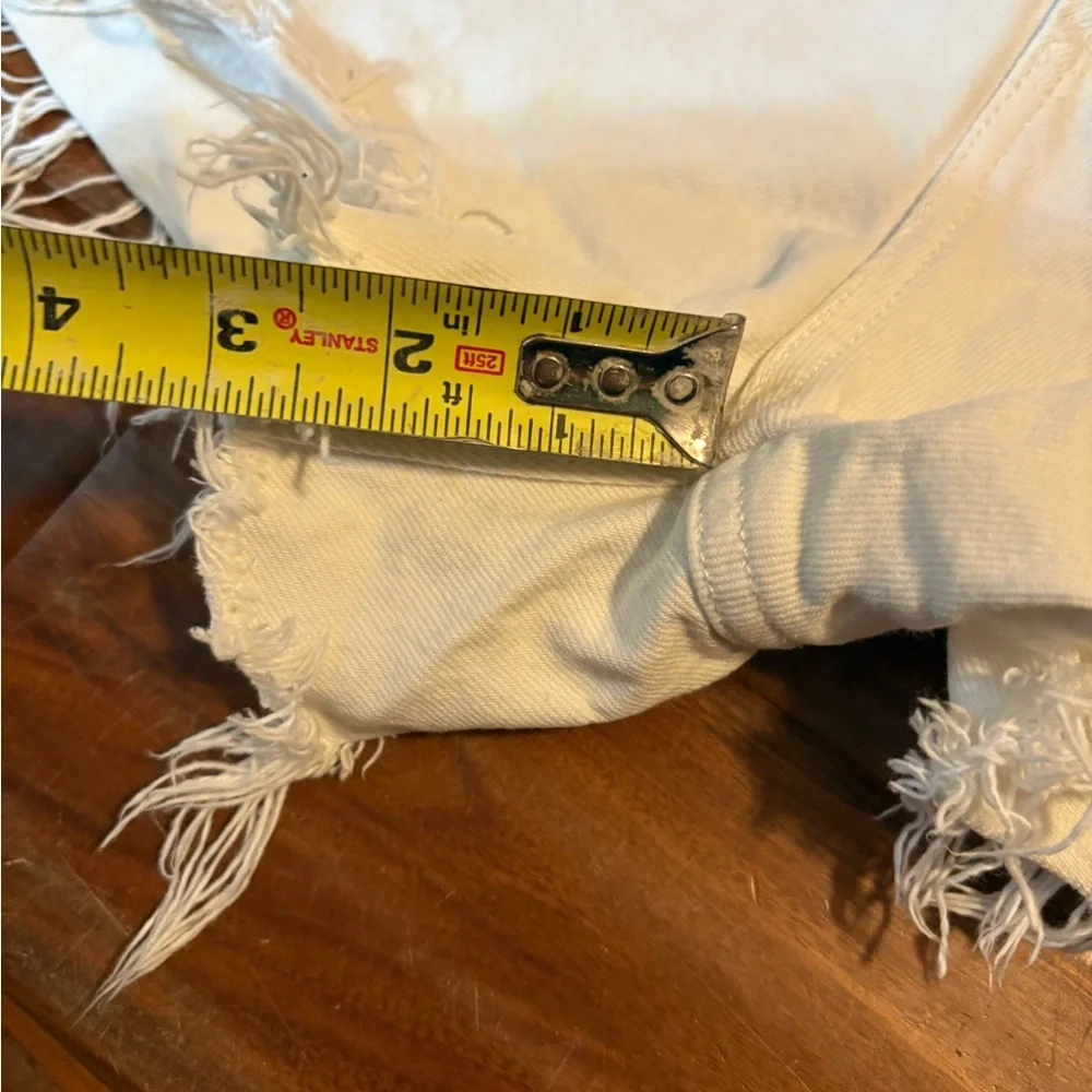 Levi's White Frayed Hem High-Rise Denim Shorts